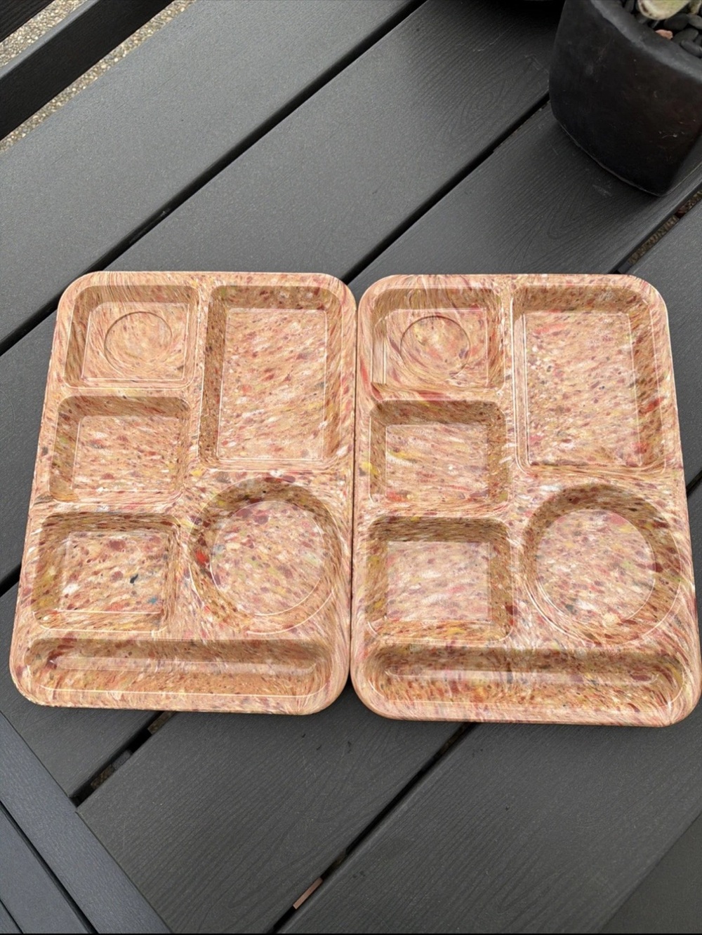 Vintage Texas Ware Speckled Confetti Trays (2) Melamine Lunch Trays #146